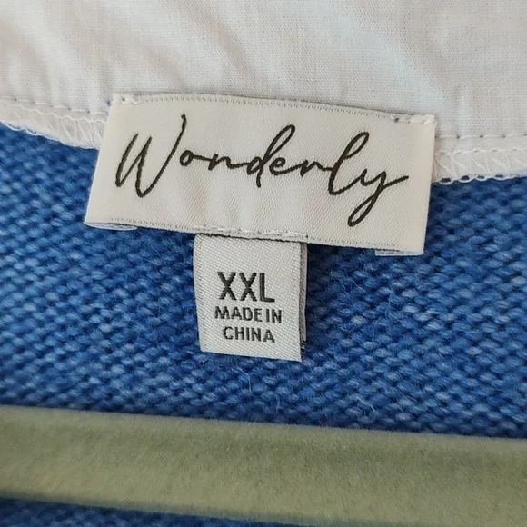 Wonderly Blue V-Neck Sweater with White Layer - Picture 3 of 4
